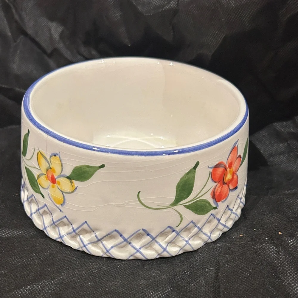 Floral Ceramic Dog Bowl - Handcrafted & signed